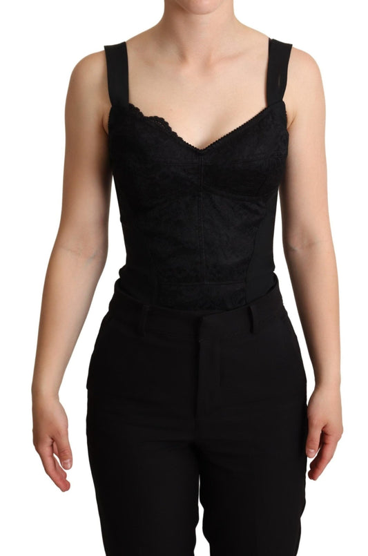 Dolce & Gabbana Elegant Black Lace Bodysuit Corset Dress - Sandy Store ByNet