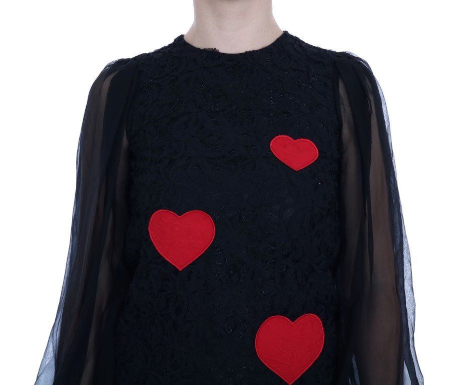 Dolce & Gabbana Elegant Black Lace Heart Applique Shift Dress - Sandy Store ByNet
