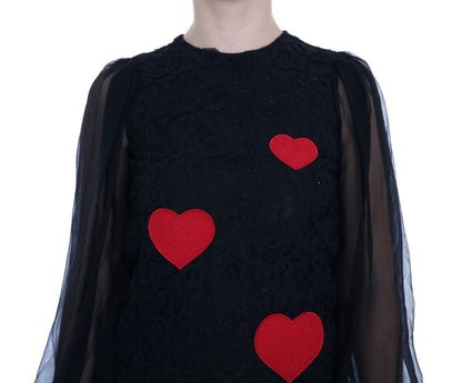 Dolce & Gabbana Elegant Black Lace Heart Applique Shift Dress - Sandy Store ByNet