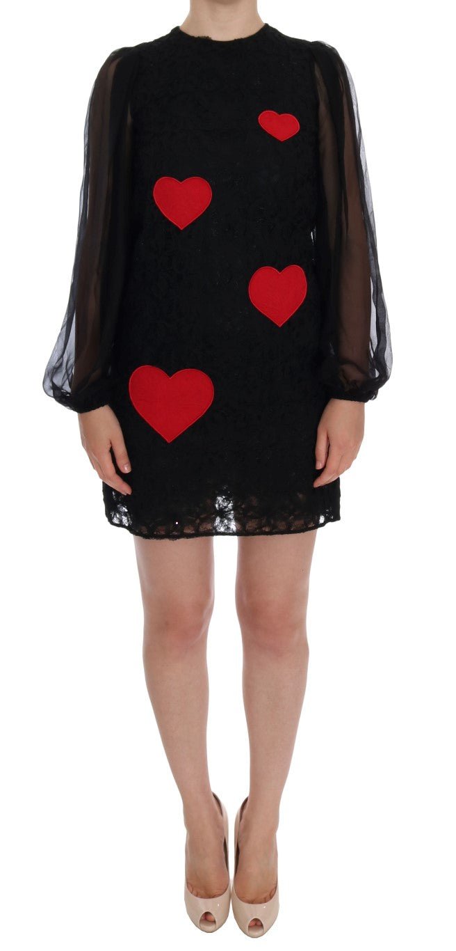 Dolce & Gabbana Elegant Black Lace Heart Applique Shift Dress - Sandy Store ByNet