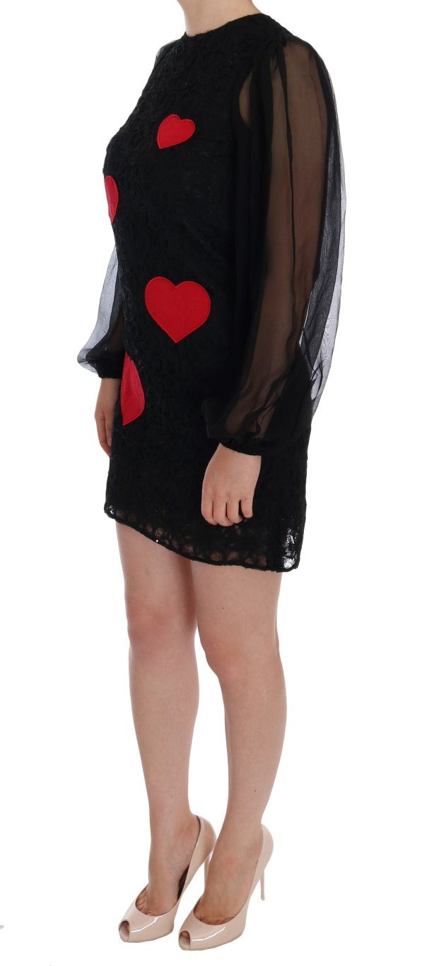 Dolce & Gabbana Elegant Black Lace Heart Applique Shift Dress - Sandy Store ByNet