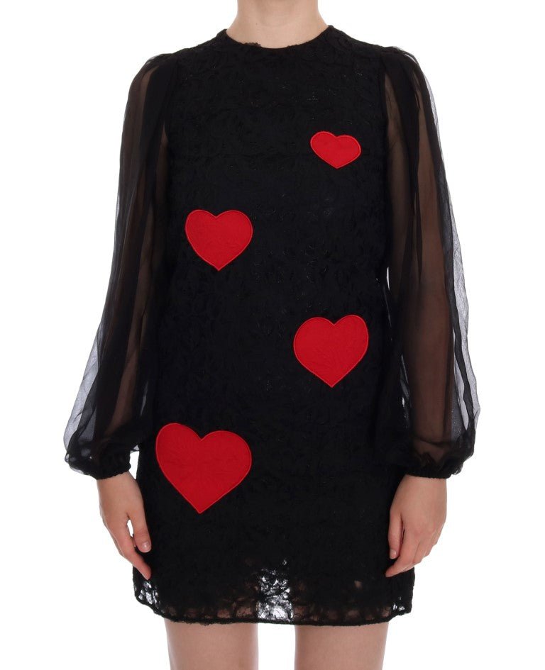 Dolce & Gabbana Elegant Black Lace Heart Applique Shift Dress - Sandy Store ByNet