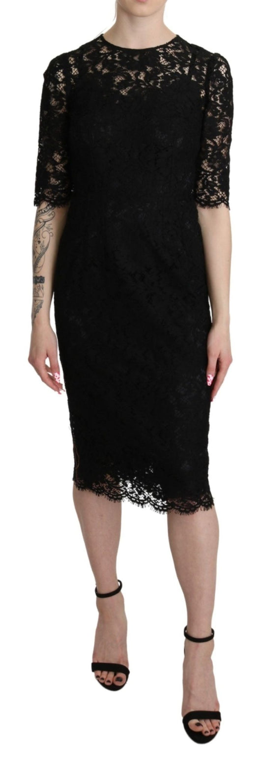 Dolce & Gabbana Elegant Black Lace Sheath Knee - Length Dress - Sandy Store ByNet