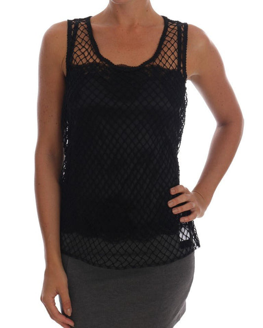 Dolce & Gabbana Elegant Black Lace Sleeveless Cami Blouse - Sandy Store ByNet