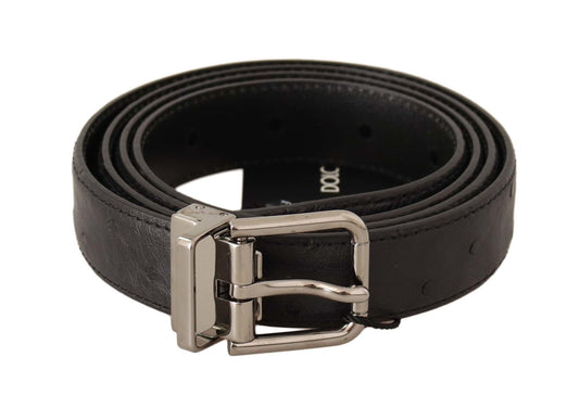 Dolce & Gabbana Elegant Black Leather Belt with Silver Buckle - Sandy Store ByNet