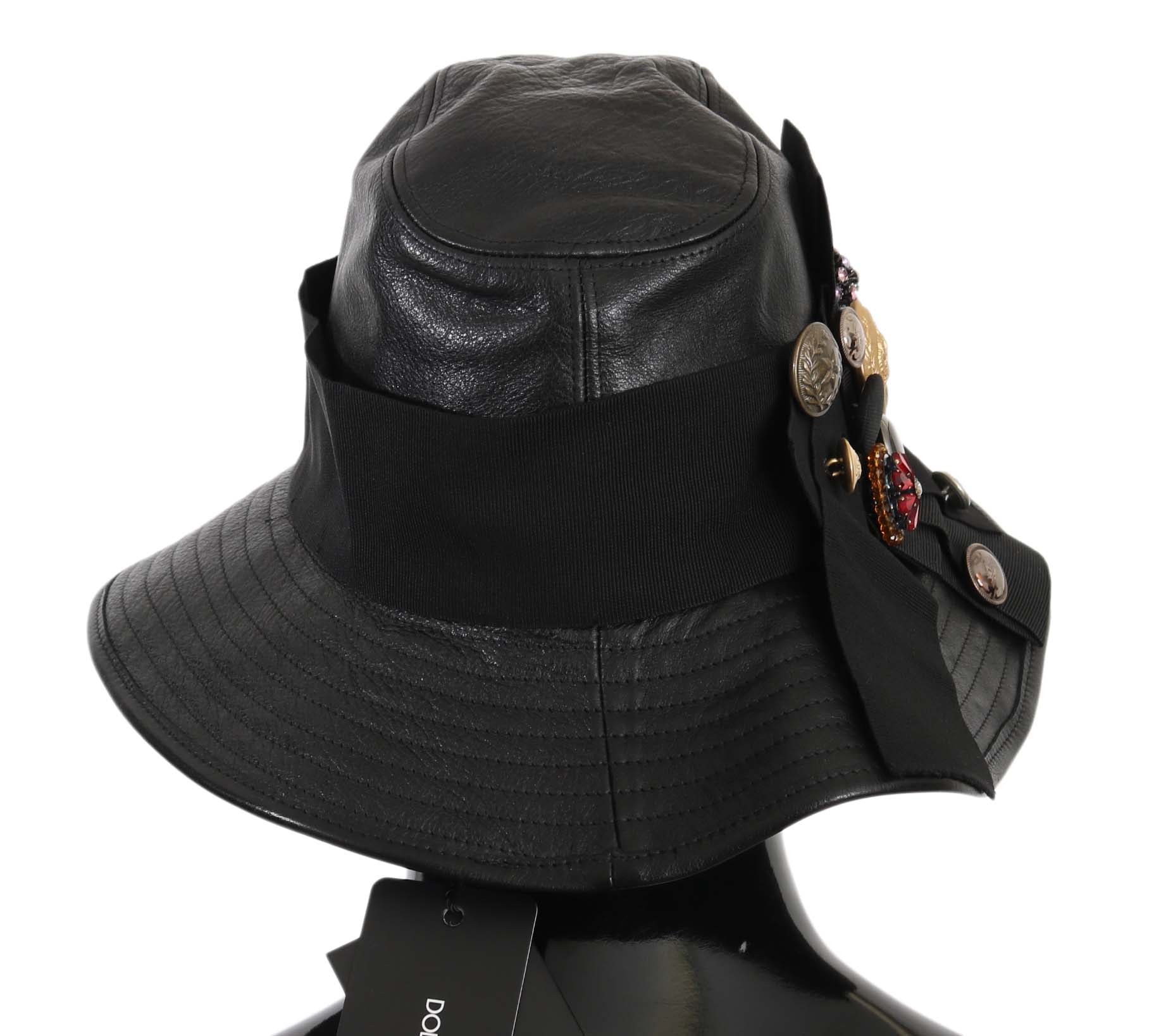Dolce & Gabbana Elegant Black Leather Cloche Cap - Sandy Store ByNet