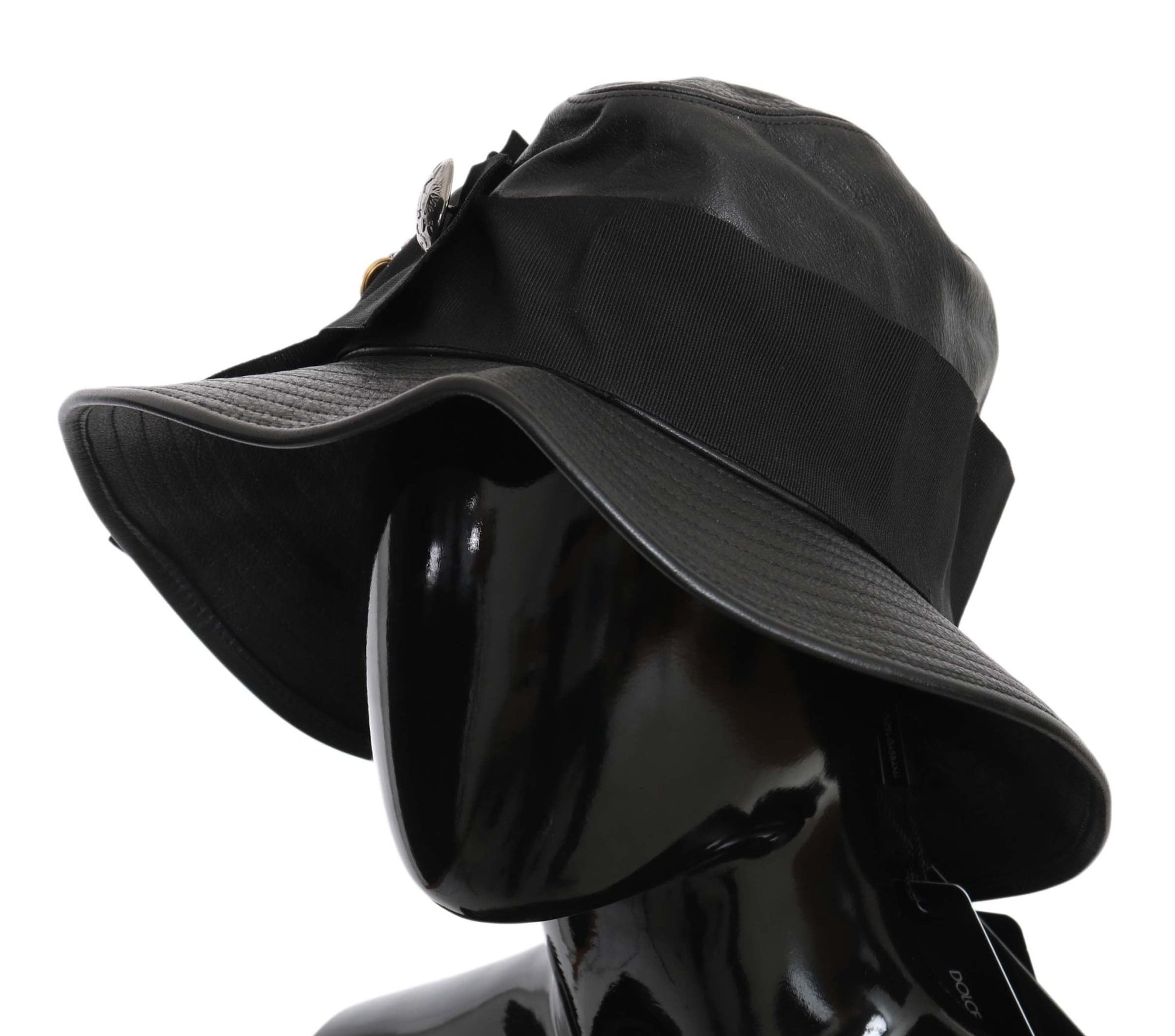 Dolce & Gabbana Elegant Black Leather Cloche Cap - Sandy Store ByNet