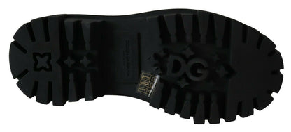 Dolce & Gabbana Elegant Black Leather Combat Boots with Crystal Detail - Sandy Store ByNet
