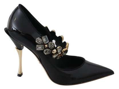 Dolce & Gabbana Elegant Black Leather Crystal Pumps - Sandy Store ByNet