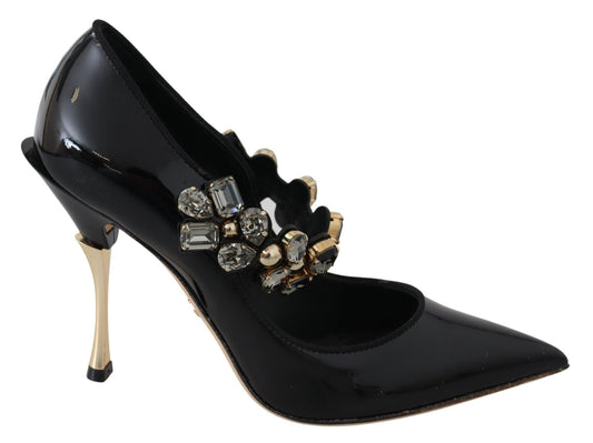 Dolce & Gabbana Elegant Black Leather Crystal Pumps - Sandy Store ByNet