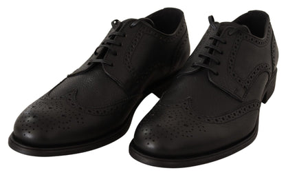 Dolce & Gabbana Elegant Black Leather Derby Wingtip Shoes - Sandy Store ByNet