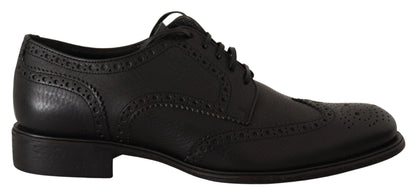 Dolce & Gabbana Elegant Black Leather Derby Wingtip Shoes - Sandy Store ByNet