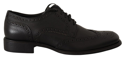 Dolce & Gabbana Elegant Black Leather Derby Wingtip Shoes - Sandy Store ByNet