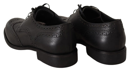 Dolce & Gabbana Elegant Black Leather Derby Wingtip Shoes - Sandy Store ByNet