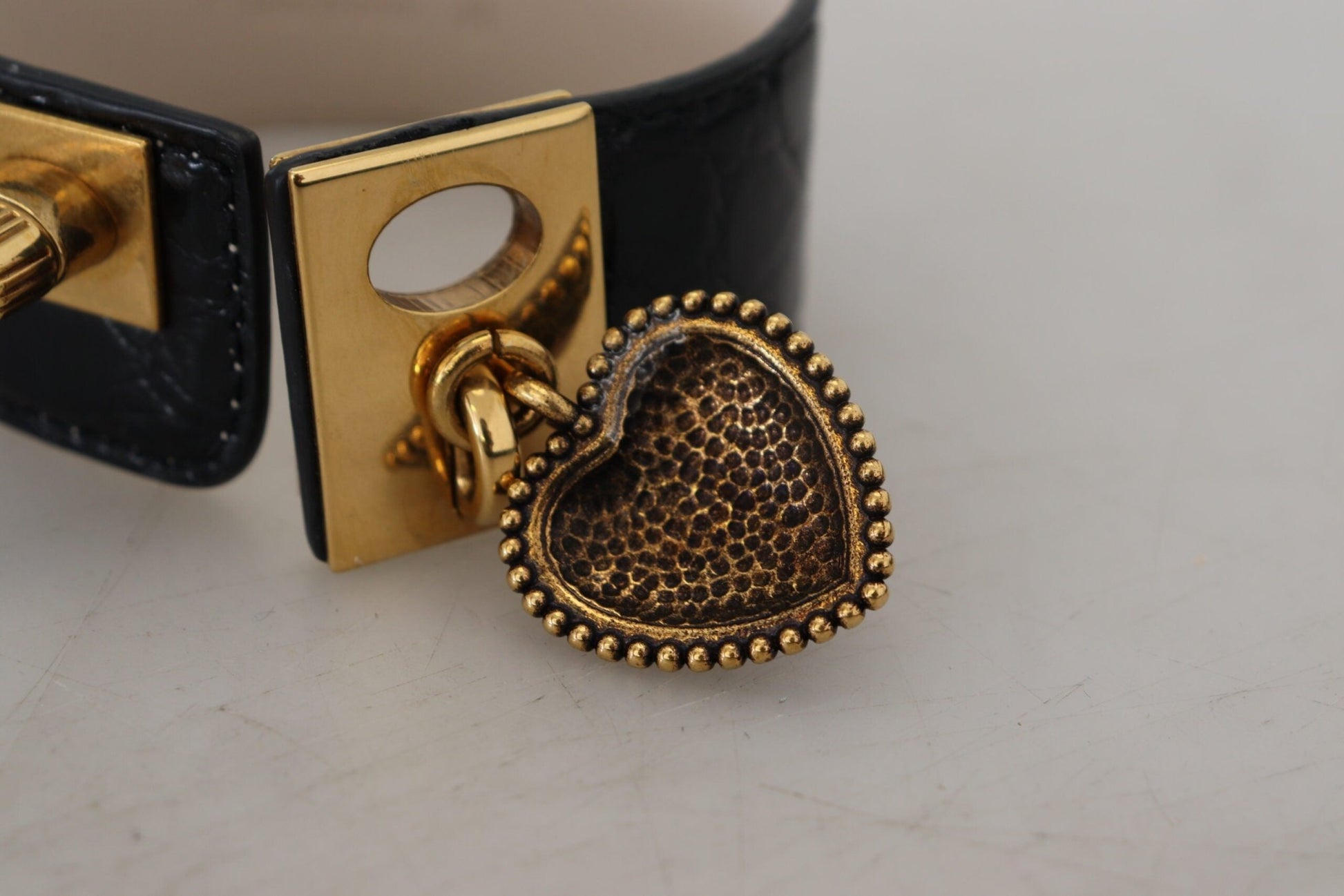 Dolce & Gabbana Elegant Black Leather Gold Detail Bracelet - Sandy Store ByNet