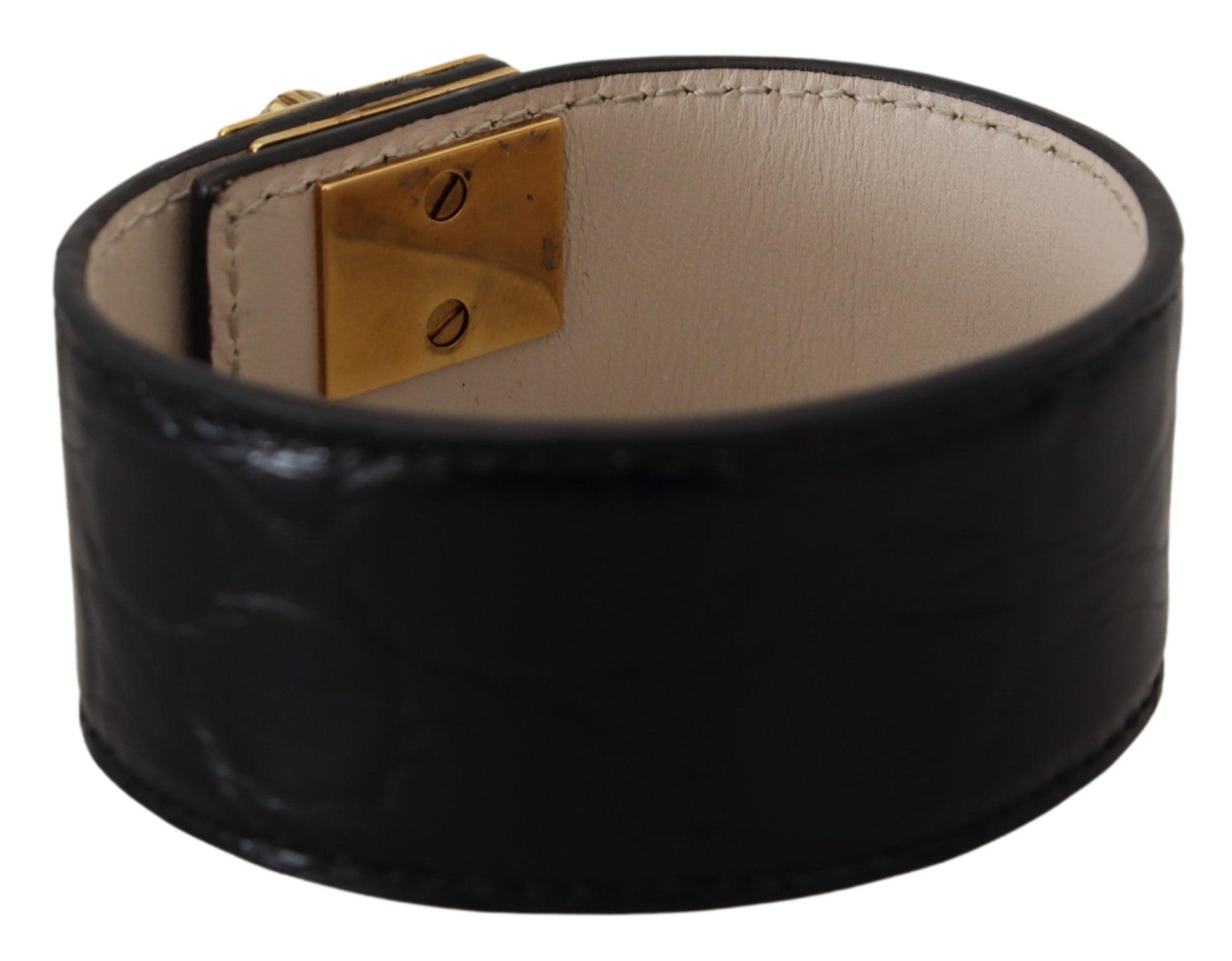 Dolce & Gabbana Elegant Black Leather Gold Detail Bracelet - Sandy Store ByNet