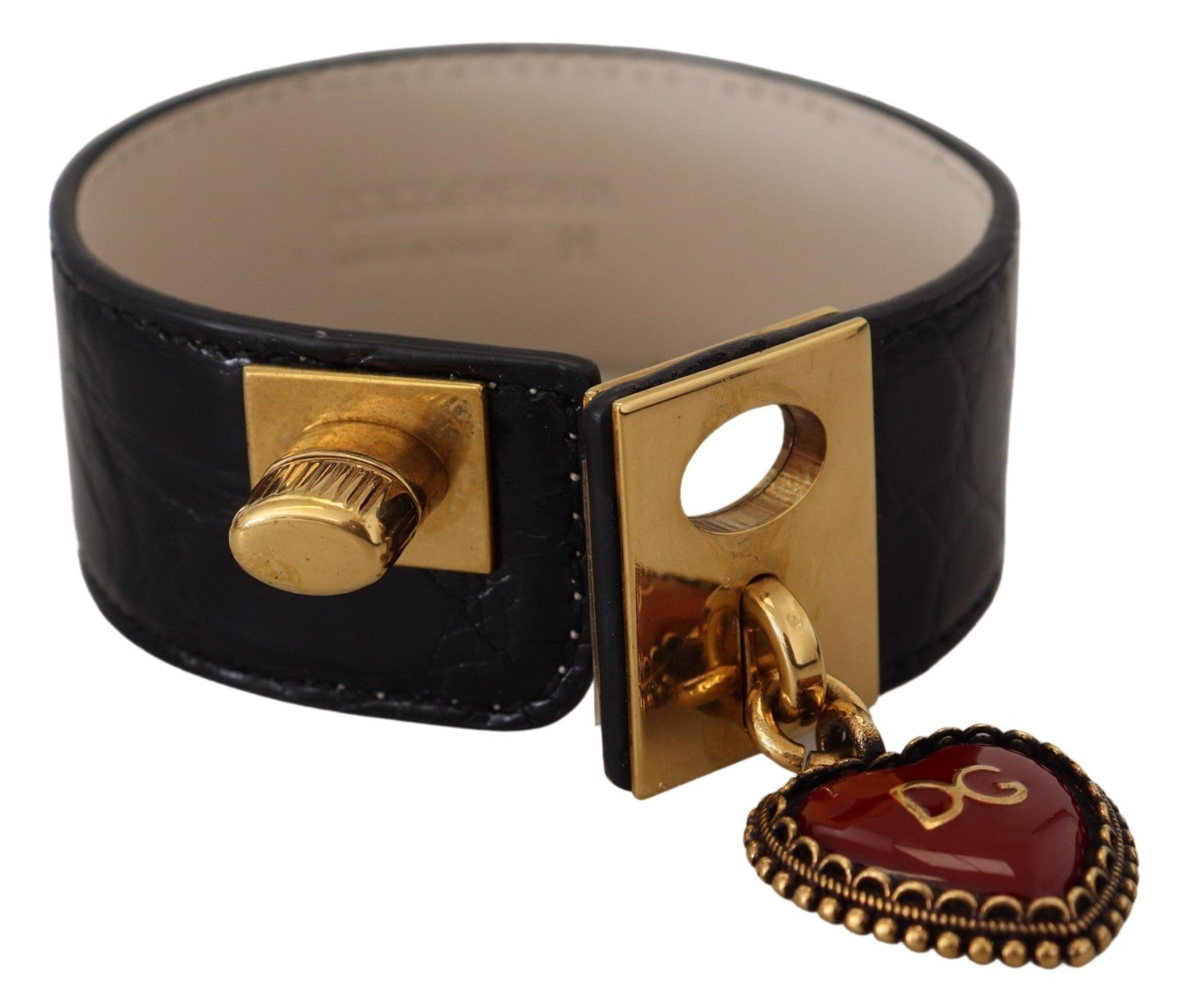 Dolce & Gabbana Elegant Black Leather Gold Detail Bracelet - Sandy Store ByNet