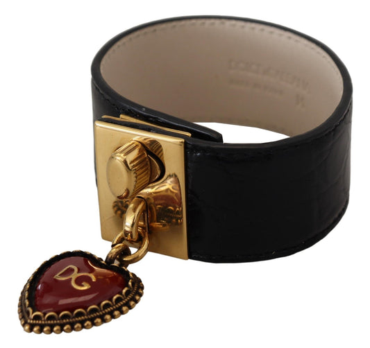 Dolce & Gabbana Elegant Black Leather Gold Detail Bracelet - Sandy Store ByNet