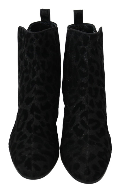 Dolce & Gabbana Elegant Black Leopard Print Short Boots - Sandy Store ByNet
