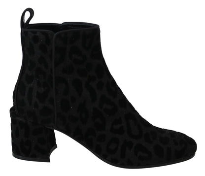 Dolce & Gabbana Elegant Black Leopard Print Short Boots - Sandy Store ByNet