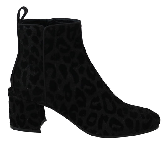 Dolce & Gabbana Elegant Black Leopard Print Short Boots - Sandy Store ByNet
