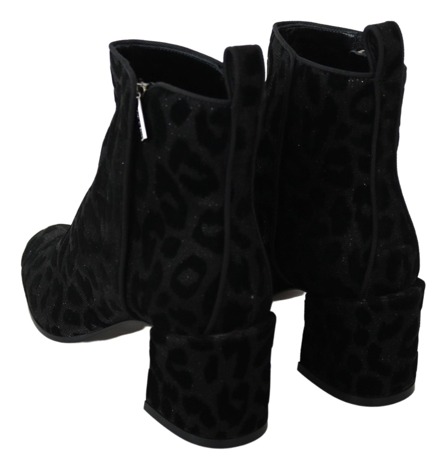 Dolce & Gabbana Elegant Black Leopard Print Short Boots - Sandy Store ByNet