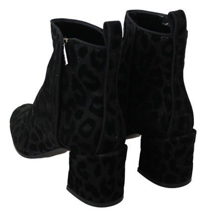 Dolce & Gabbana Elegant Black Leopard Print Short Boots - Sandy Store ByNet