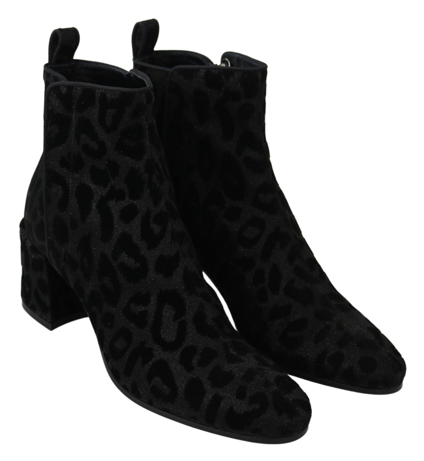 Dolce & Gabbana Elegant Black Leopard Print Short Boots - Sandy Store ByNet