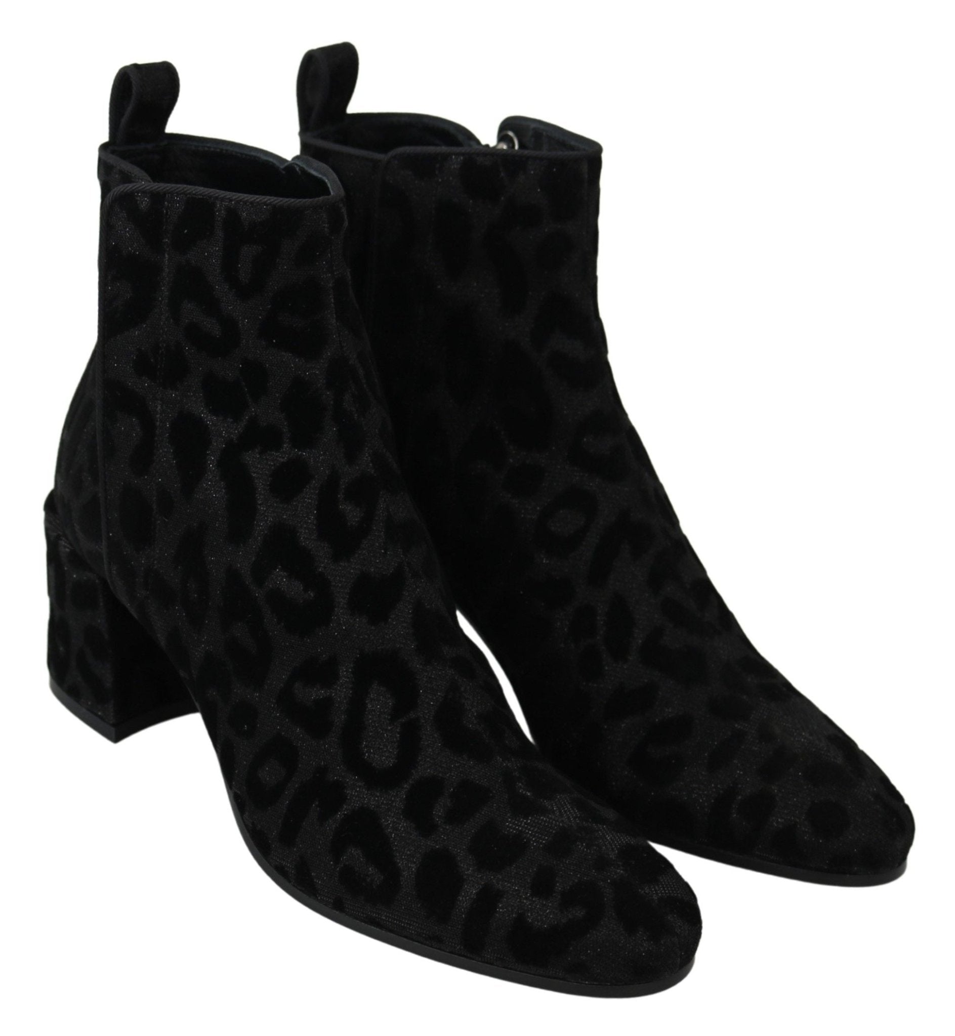 Dolce & Gabbana Elegant Black Leopard Print Short Boots - Sandy Store ByNet