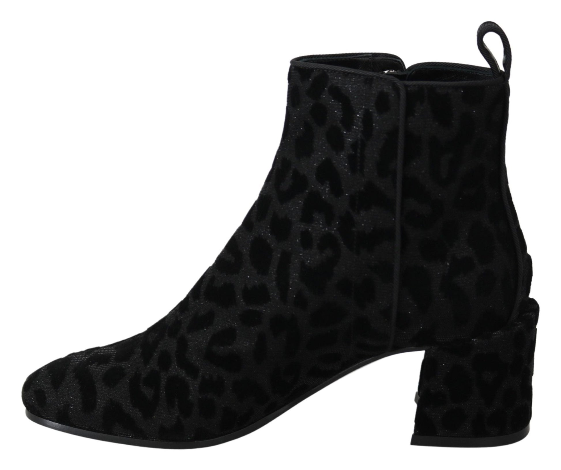 Dolce & Gabbana Elegant Black Leopard Print Short Boots - Sandy Store ByNet