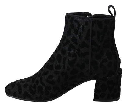 Dolce & Gabbana Elegant Black Leopard Print Short Boots - Sandy Store ByNet