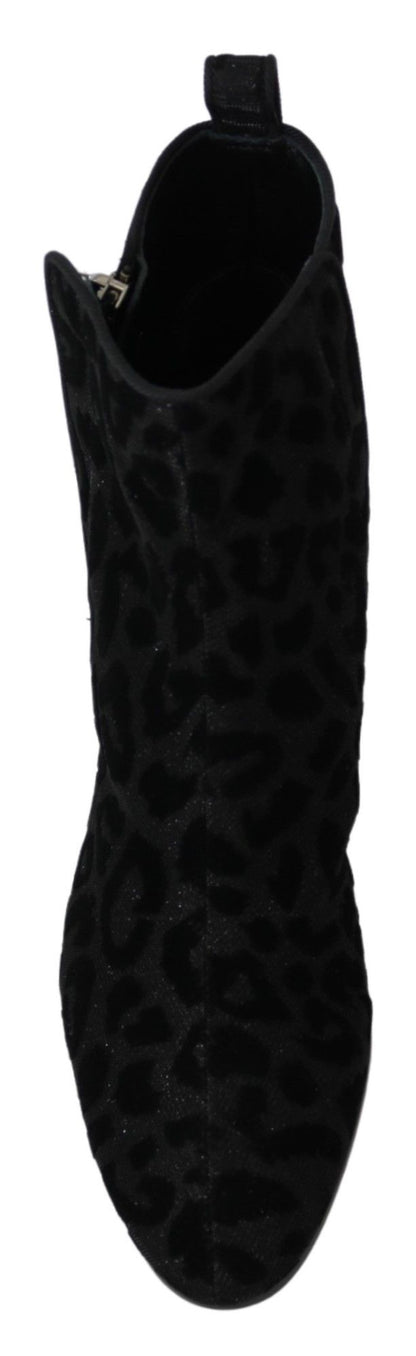 Dolce & Gabbana Elegant Black Leopard Print Short Boots - Sandy Store ByNet