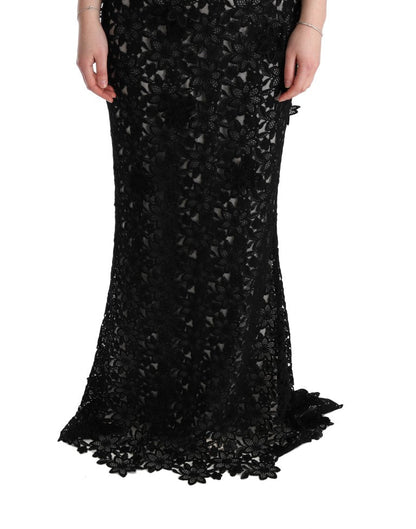 Dolce & Gabbana Elegant Black Maxi Shift Dress with Floral Applique - Sandy Store ByNet