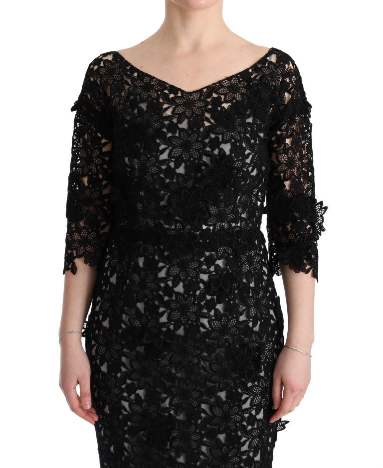 Dolce & Gabbana Elegant Black Maxi Shift Dress with Floral Applique - Sandy Store ByNet