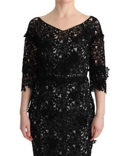 Dolce & Gabbana Elegant Black Maxi Shift Dress with Floral Applique - Sandy Store ByNet