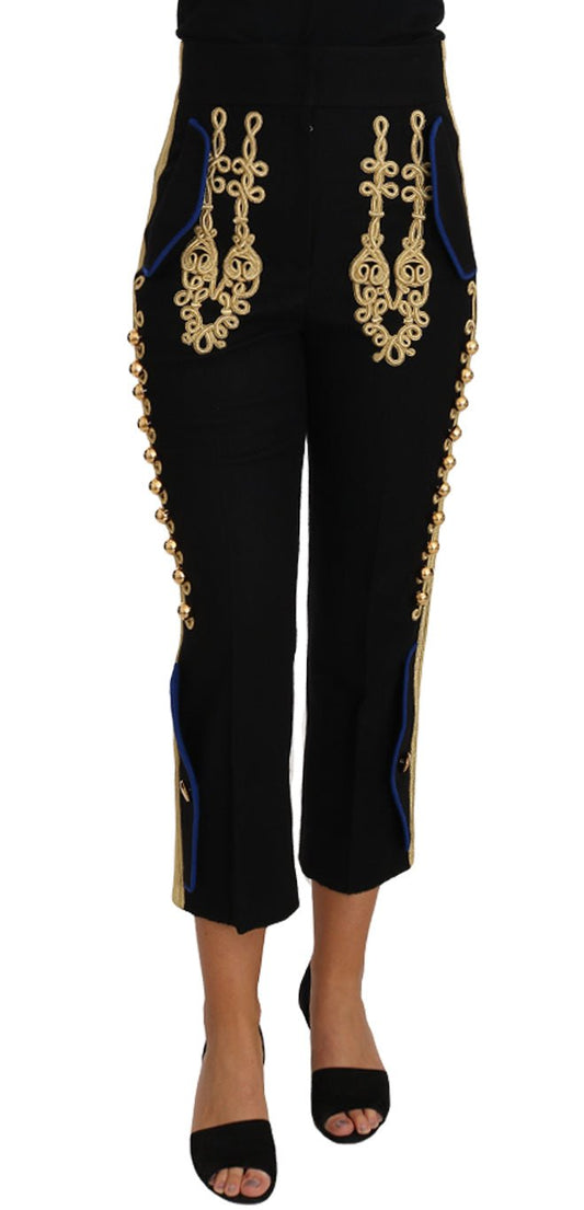 Dolce & Gabbana Elegant Black Military Embellished Pants - Sandy Store ByNet