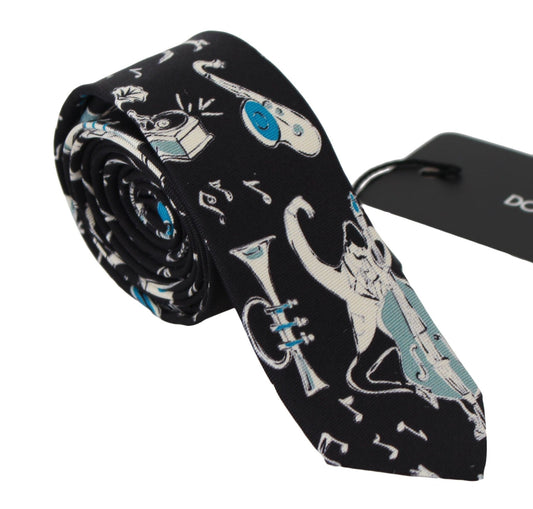 Dolce & Gabbana Elegant Black Music Pattern Silk Neck Tie - Sandy Store ByNet