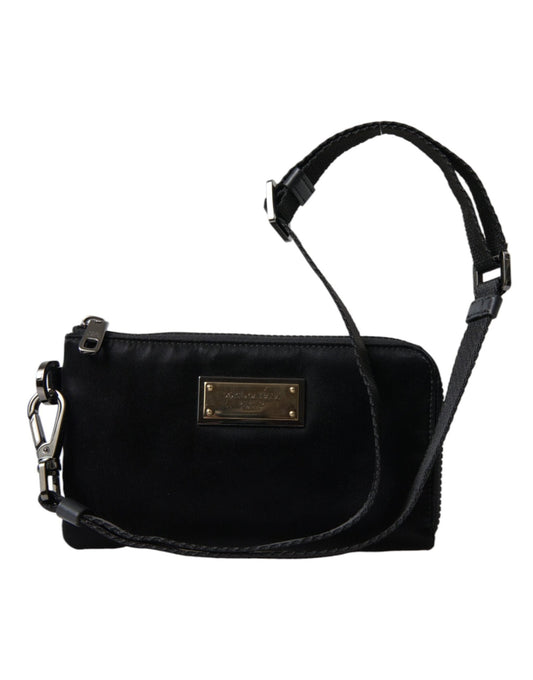 Dolce & Gabbana Elegant Black Nylon & Leather Pouch - Sandy Store ByNet
