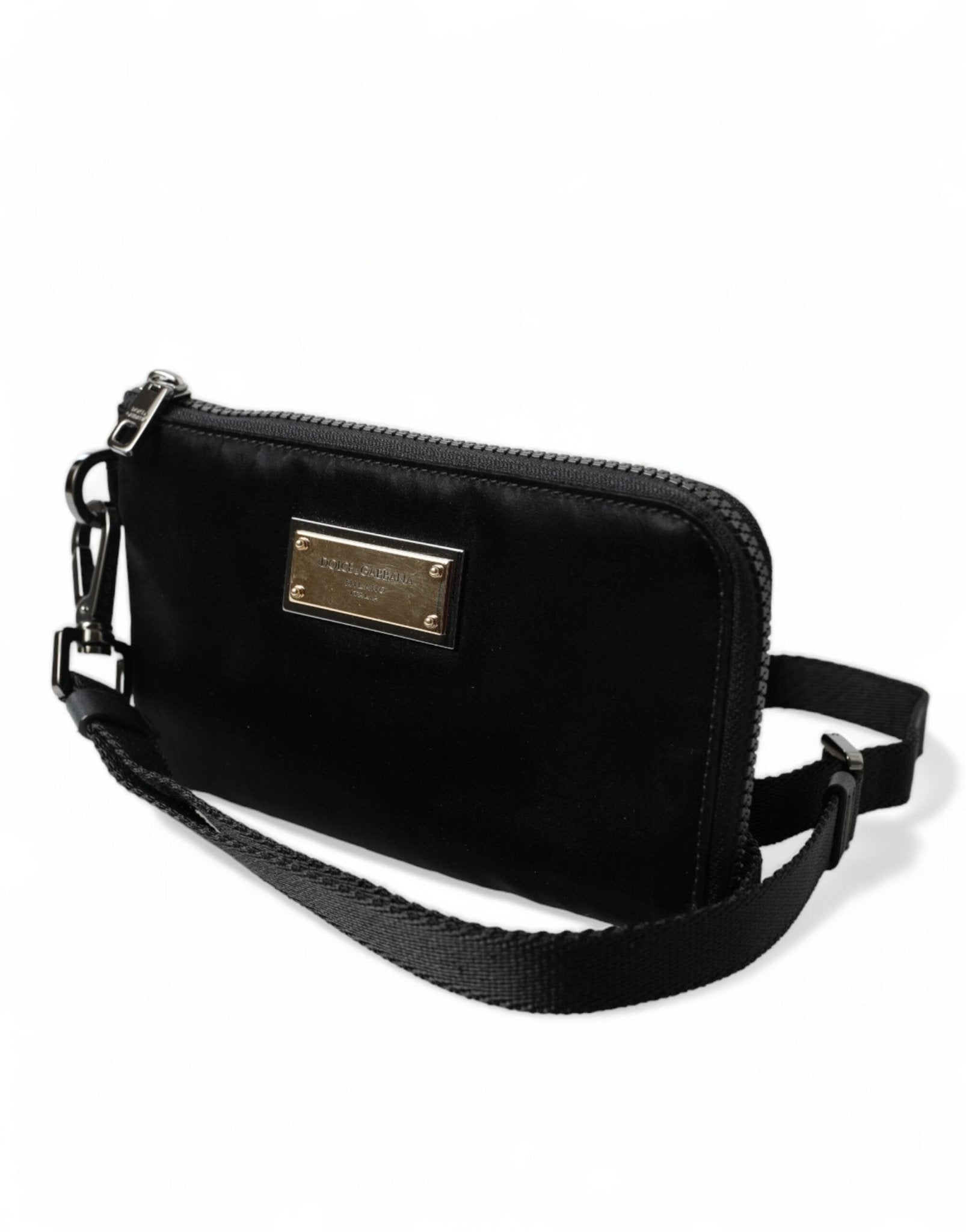 Dolce & Gabbana Elegant Black Nylon & Leather Pouch - Sandy Store ByNet