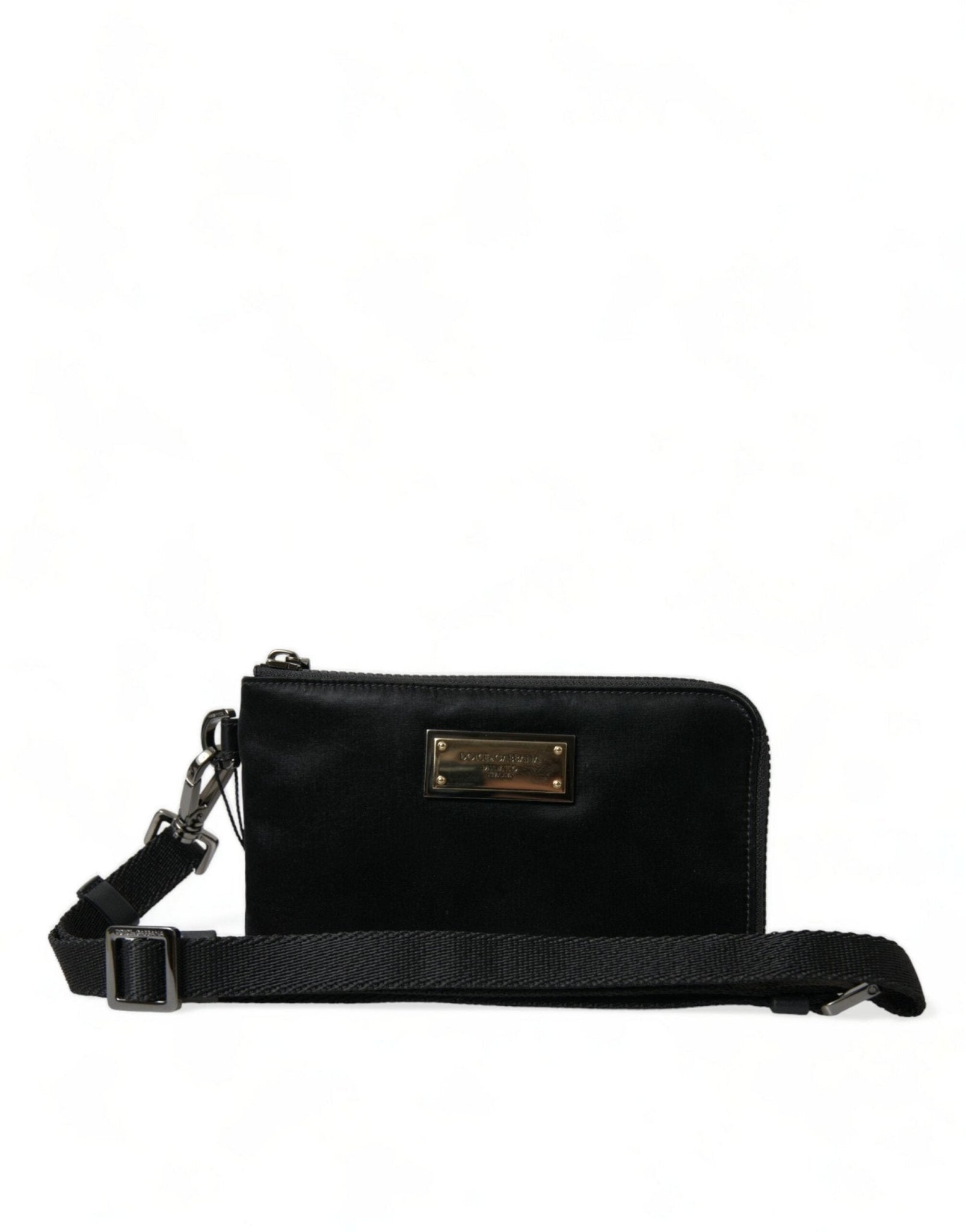 Dolce & Gabbana Elegant Black Nylon Leather Pouch with Silver Details - Sandy Store ByNet