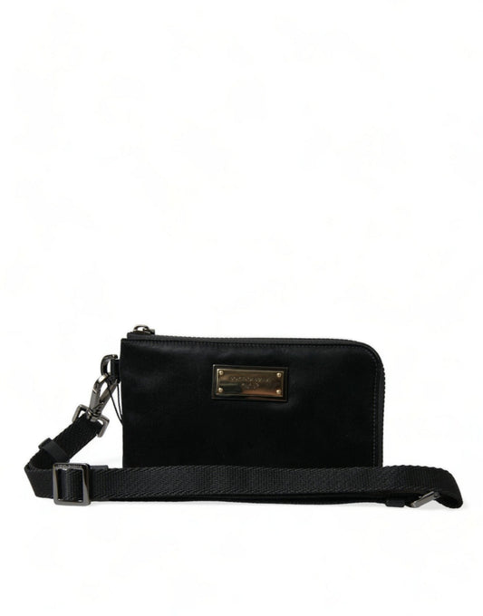 Dolce & Gabbana Elegant Black Nylon Leather Pouch with Silver Details - Sandy Store ByNet