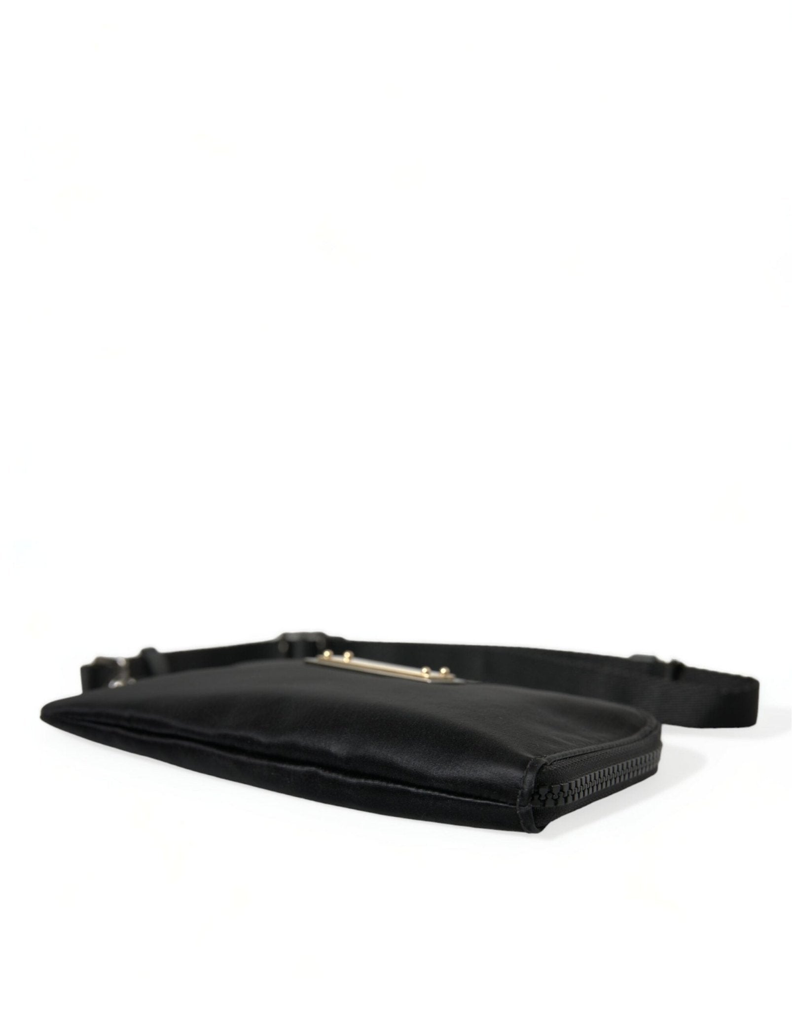 Dolce & Gabbana Elegant Black Nylon Leather Pouch with Silver Details - Sandy Store ByNet