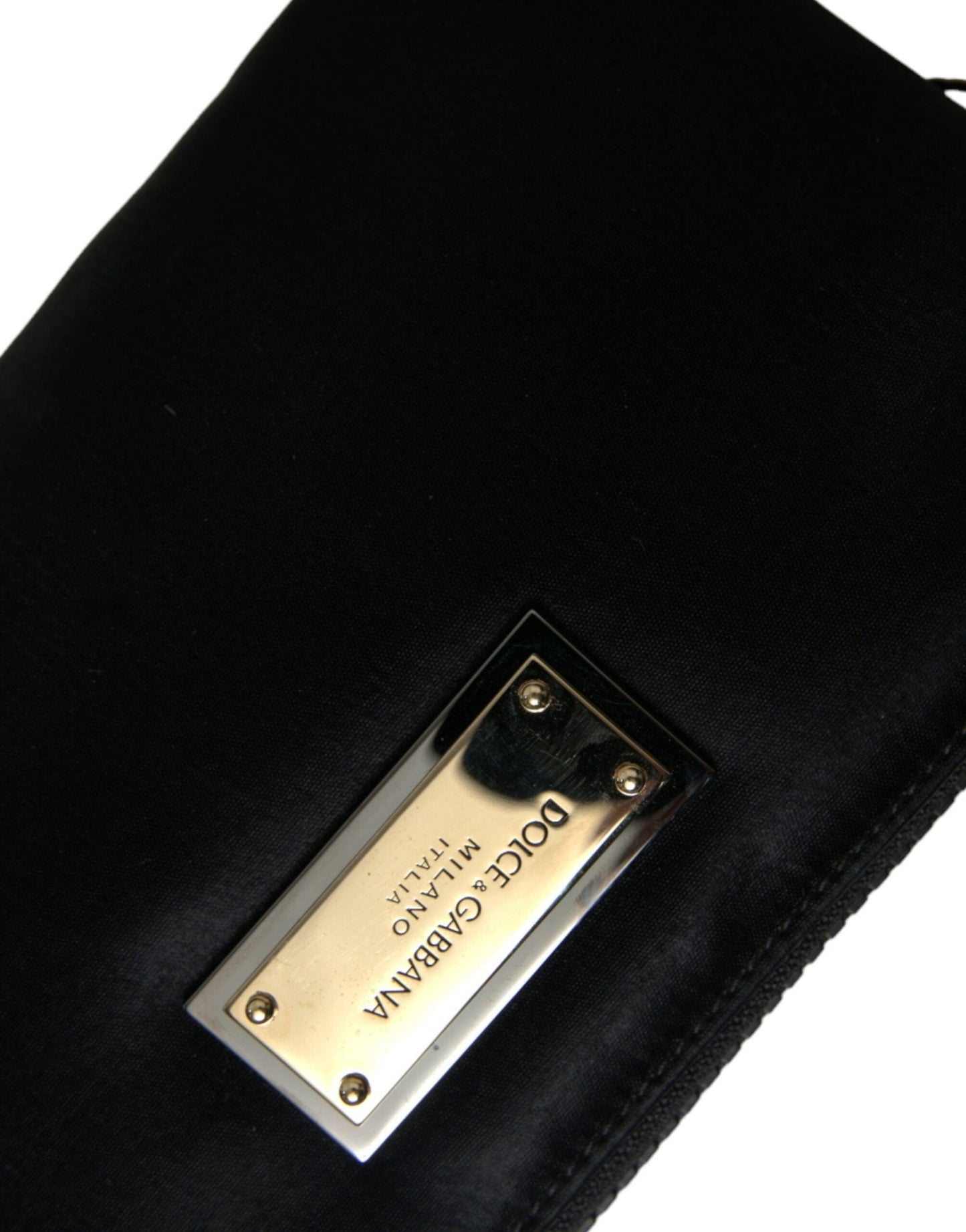 Dolce & Gabbana Elegant Black Nylon Leather Pouch with Silver Details - Sandy Store ByNet