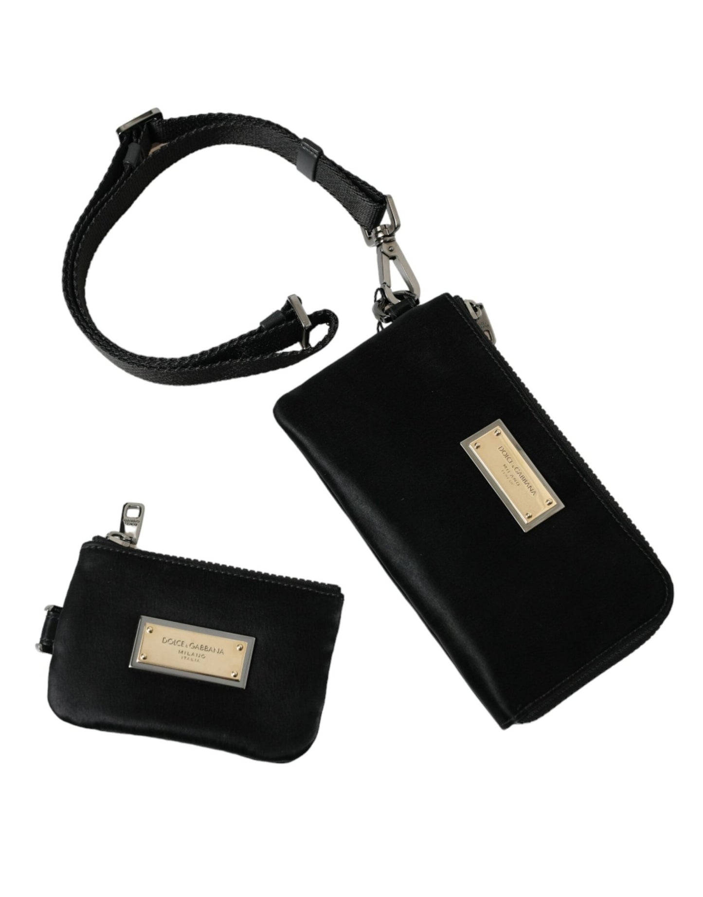 Dolce & Gabbana Elegant Black Nylon Leather Pouch with Silver Details - Sandy Store ByNet