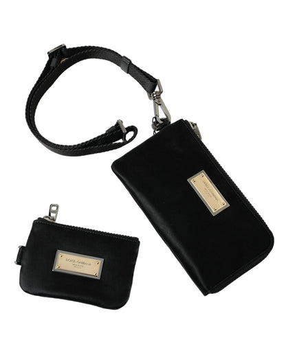 Dolce & Gabbana Elegant Black Nylon Leather Pouch with Silver Details - Sandy Store ByNet