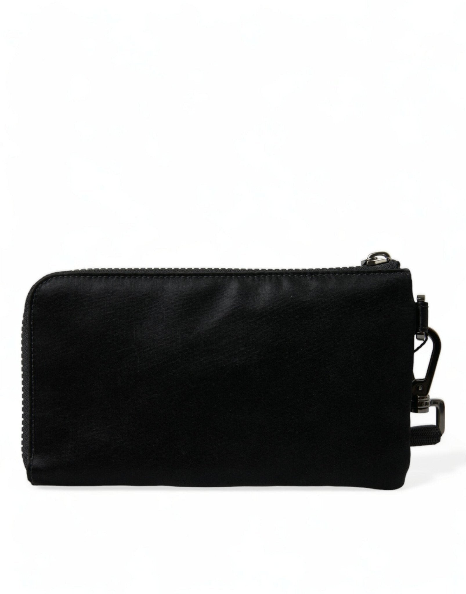 Dolce & Gabbana Elegant Black Nylon Leather Pouch with Silver Details - Sandy Store ByNet