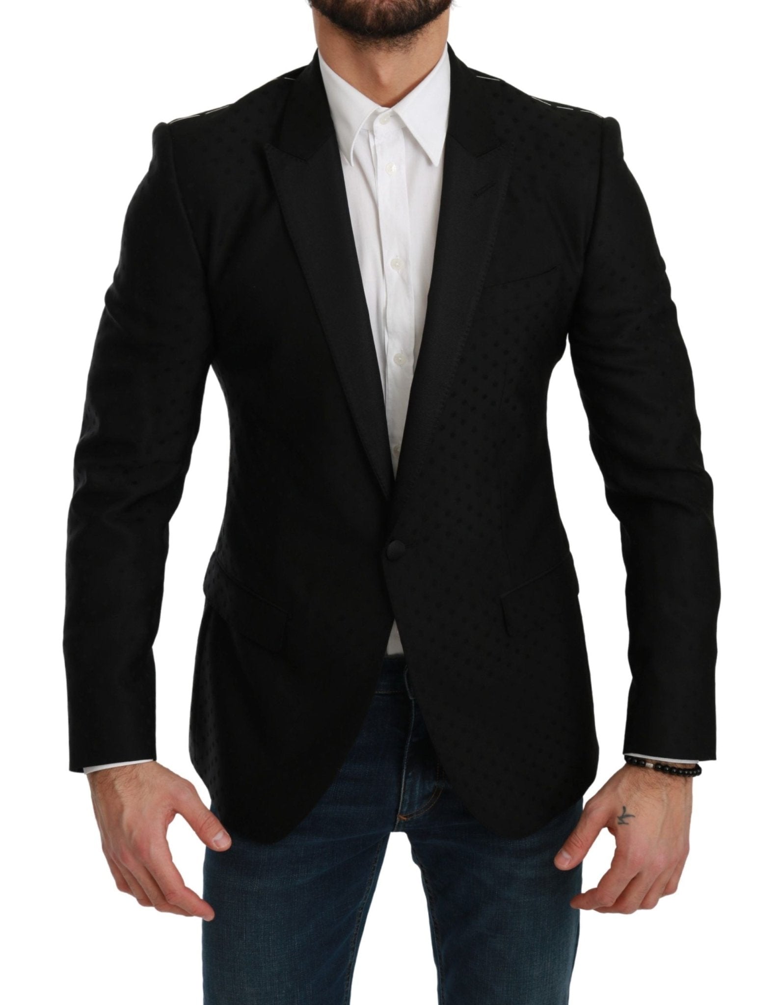 Dolce & Gabbana Elegant Black Polka Dotted Wool Blend Blazer - Sandy Store ByNet