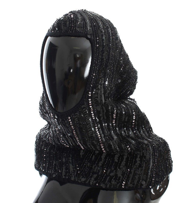 Dolce & Gabbana Elegant Black Sequined Hooded Scarf Wrap - Sandy Store ByNet