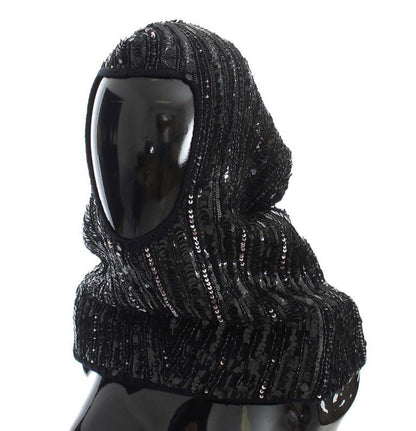 Dolce & Gabbana Elegant Black Sequined Hooded Scarf Wrap - Sandy Store ByNet
