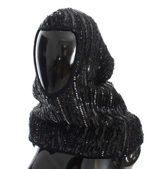 Dolce & Gabbana Elegant Black Sequined Hooded Scarf Wrap - Sandy Store ByNet